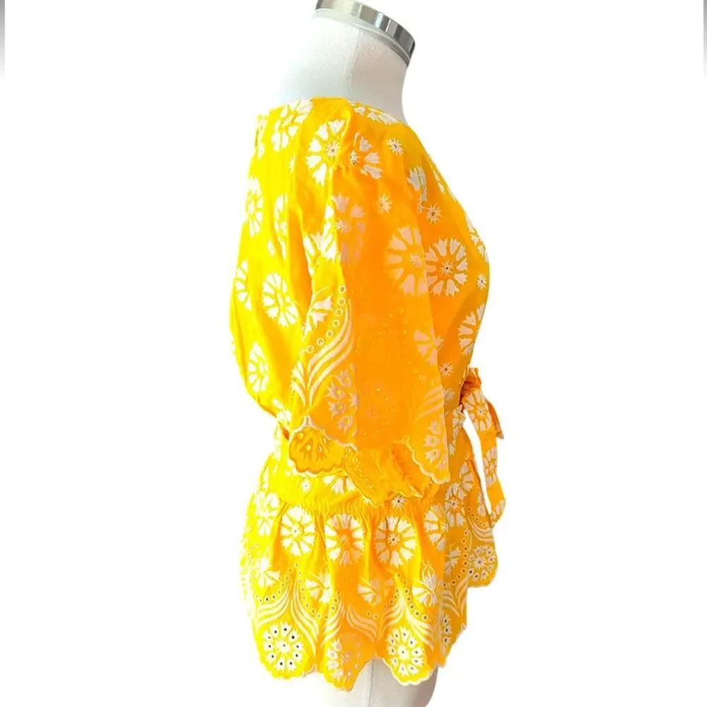 Tory Burch Embroidered Eyelet Top in Sunlight Yellow Size 4 NWOT